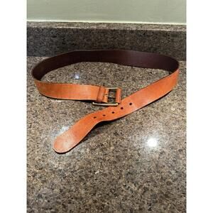 Vtg Liz Claiborne Orange / Red Leather Buckle SZ Large Belt READ!